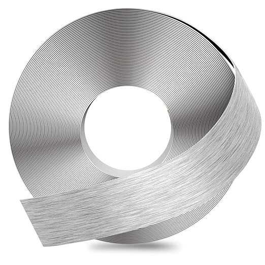 GSCIT Club Silver Edge Banding, 1 1/2 Inch x 50ft Aluminum Brushed Edge Banding PVC Edge Trim for Cabinet Repair Furniture