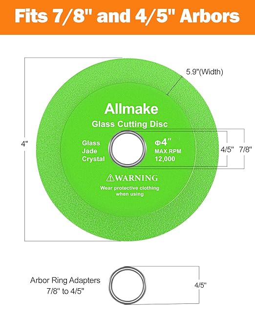Glass Cutting Disc, Allmake 3pcs Rock Slab Grinding Disc 4 Inch for Angle Grinder, Diamond Glass Cutter Saw Blades for Grinding Cutting Bottle Crystal Ceramic Tile, Discos para Cortar Ceramica