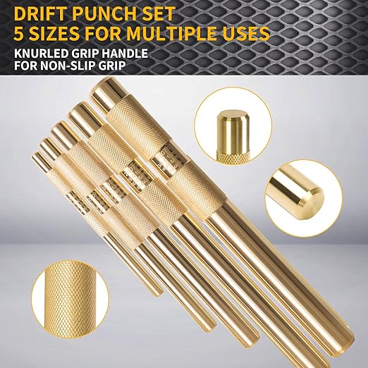 5-Piece Brass Punch Set, Removing Repair Tool, 1/4", 3/8", 1/2", 5/8", 3/4" Brass Pin Drive Punch Set, Replace 67003-MAI 045256670034
