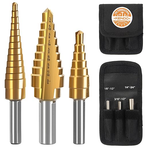 KENDO Step Drill Bit Set, Double Cutting Blades High Speed Steel Step Drill Bits for Metal, Wood Hole Drilling, Plastic, Total 28 Step Sizes Taper Drill bit Set, DIY Lovers with Bag, 3 Pieces