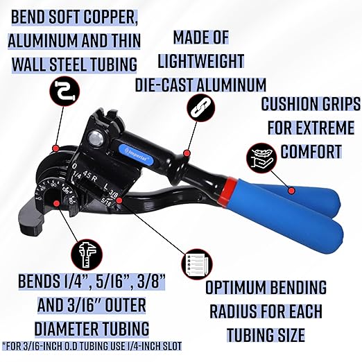 Imperial Tool 470FH Triple Head 180 Degree Tube Bender with Roto-Lok Indexing Handle, 3/16", 1/4", 5/16", and 3/8"