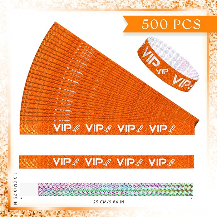 Teling 500 Pack VIP Plastic Wristbands Bracelets Party for Events VIP Custom Wristbands Plastic Bracelets Tear proof Waterproof Wrist Bands Arm Bands for Events Concerts