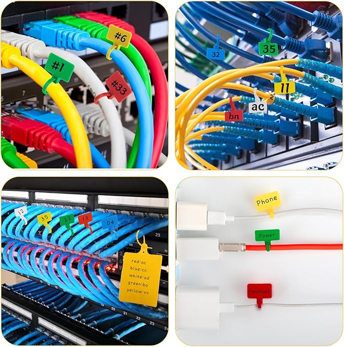 Cable Marker Tie Tags, 104Pcs Self-Locking Zip Tags Write on Label, Nylon Wire Label Multicolor Network Marking for Home Office-5 Colors/6Inch