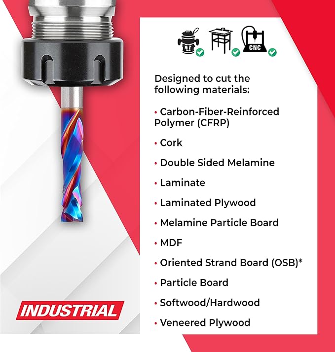 Amana Tool Spektra Extreme Tool Life Solid Carbide CNC Compression Spiral Router Bit, 46170-K, 1/4 D x 7/8 CH x 1/4 Shank x 2-1/2 Inch Long 2 Flute