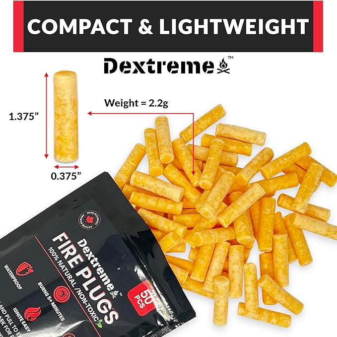 Dextreme Fire Plugs Waterproof Fire Starter for Campfires, Emergencies, Survival, Fire Pits, Grills | 5+ Minute Burn | All Natural | Made in North America