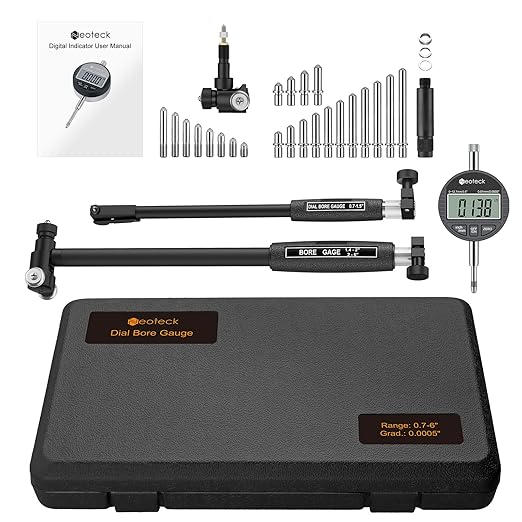Neoteck Digital Dial Indicator Bore Gauge with 0.7"-6"/0.0005" Measuring Range and 6" Measuring Depth Dial Bore Gauge Set with 23PCS Anvils for Engine Cylinder Measurement-Black