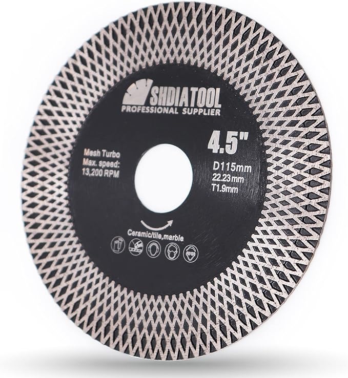 SHDIATOOL 5Pcs Porcelain Tile Diamond Saw Blades Diameter 4.5 Inches x 7/8 inch for Dry/Wet Cutting Grinding Ceramic Marble Artificial Stone