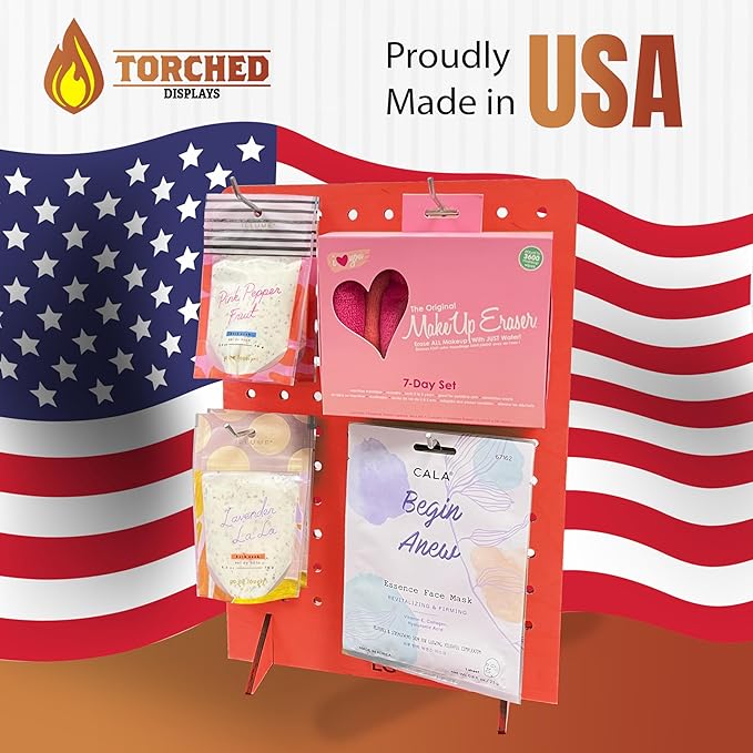 Torched Pegboard Display Stand for Jewelry, Craft Shows, Selling, Vendor Events, Tools, Peg Board Accessories Rack Organizer, Medium 8" L x 4.3" W x 12" H, RED