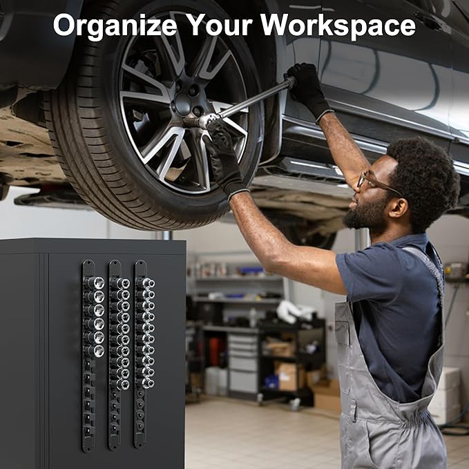 FivePears 3PCS 360° Socket Organizer Twist Lock,3/8 1/4 1/2 Socket Storage Rails, Premium Quality Socket Holders for Tool Box ，Tool Carts，Contains up to 40 Clips (Blue, Red and Black)