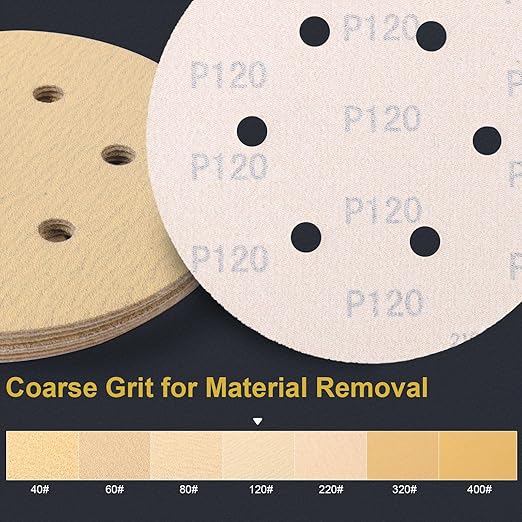 100 PCS 6 Inch 6 Hole Sanding Discs 120 Grit Hook and Loop Adhesive Round Sandpaper for Random Orbital Sander