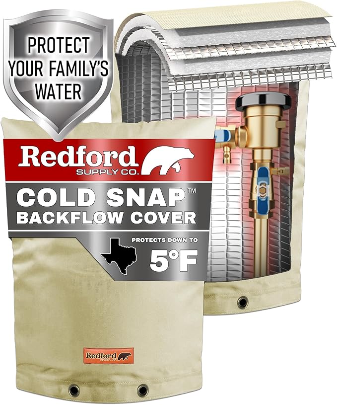 Redford Supply Co. Cold Snap (5°F) Backflow Preventer Insulation Cover, 12"W x 26"H, Pipe Insulation, Water Sprinkler Covers for Outside, Sprinkler Backflow Cover for Winter, Well Pump Bag (Beige)