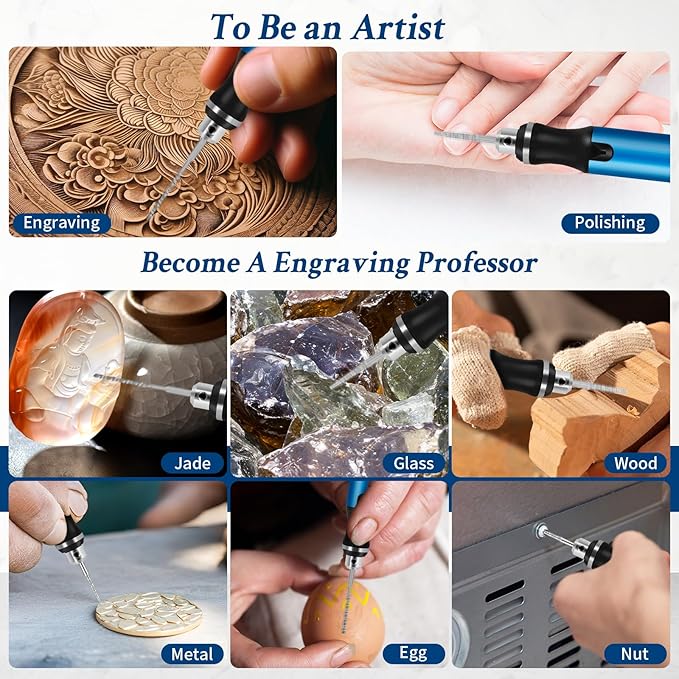 Engraving Pen with 37 Bits,Mini Electric Engraver Etching Machines Cordless Rotary Tools Engraved Jewelry Stone Metal Plastic Wood Resin Model (Blue)