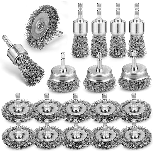 19Pcs Professional Wire Wheel Brush, Carbon Steel Wire Cup Brush for Drill, Drill Wire Brush for Cleaning Rust, Wire Brush Drill Attachments with 1/4 Inch Hex Shank