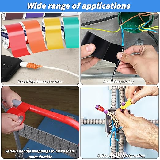 10 Pack Colored Electrical Tape 2 in x 66 ft Waterproof Electrical Insulating Tape High Temperature Resistance Electric Tape Under 600V Home Outdoor Multipurpose Multicolor Vinyl Tape
