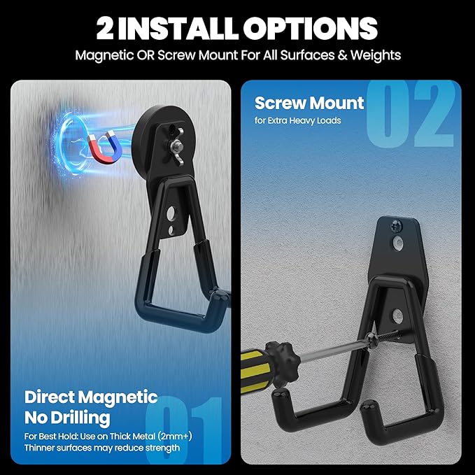 4 Pack Large Magnetic Hooks Heavy Duty Extra Strong Magnetic Garage Hooks Big NdFeB Industrial Magnet Hooks Magnetic Utility Storage Holder Organization with Anti-Slip Coating for Hanging Garden Tool