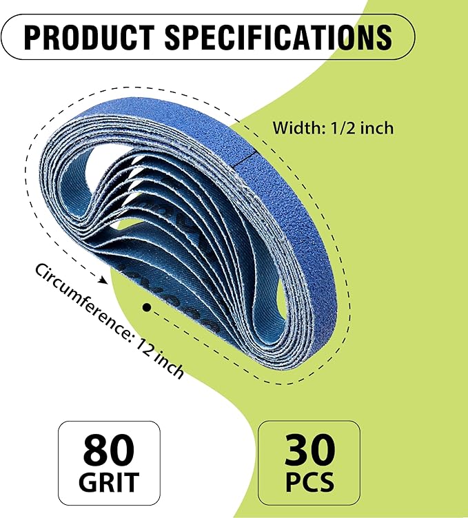 1/2 x 12 Inch Knife Sharpener Sanding Belts, 80 Coarse Grit Zirconia Replacement Sharpening Belt Kit for Official Work Sharp (WSKTS & WSKTS-KT/Mk.1 & Mk.2) Knife & Tool Sharpener, 30 Pcs