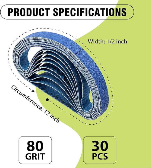 1/2 x 12 Inch Knife Sharpener Sanding Belts, 80 Coarse Grit Zirconia Replacement Sharpening Belt Kit for Official Work Sharp (WSKTS & WSKTS-KT/Mk.1 & Mk.2) Knife & Tool Sharpener, 30 Pcs