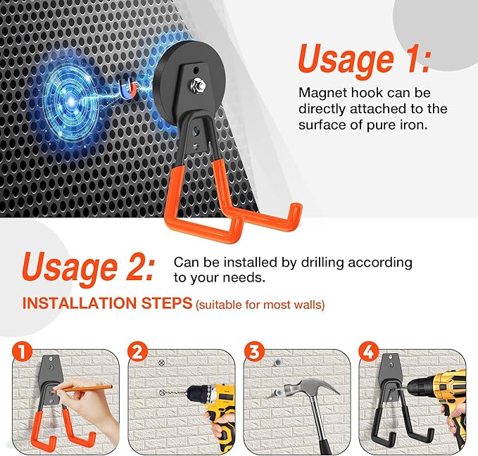 3Pcs Large Magnetic Hooks Heavy Duty for Garage, Magnet Hooks for Hanging Heavy Duty, Strong Magnet Storage Hooks for Hanging Garage Tools& Garden Tools