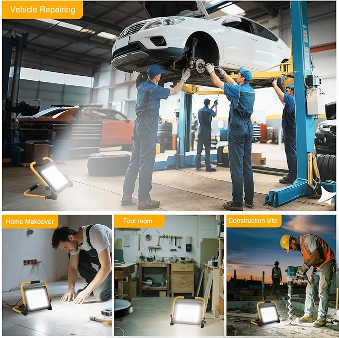 100W 11000LM LED Work Light with 16.5FT Cord, IP66 Waterproof, Portable Flood Light for Construction, Workshop, Garage, and Outdoor Use