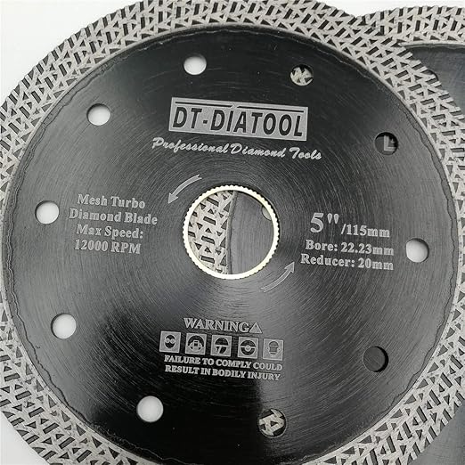 DT-DIATOOL 5 Inch Tile Cutting Blade Porcelain Ceramic Pack of 5 with Mesh Turbo Diamond Segment