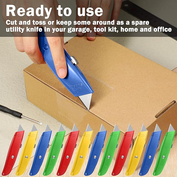 Reginary 20 Pcs Box Cutter Bulk Retractable Utility Knife Heavy Duty Aluminum Alloy Razor Knife for Cardboard Box Carton Opener for DIY, Factory, Home Office(Red, Yellow, Blue, Green)