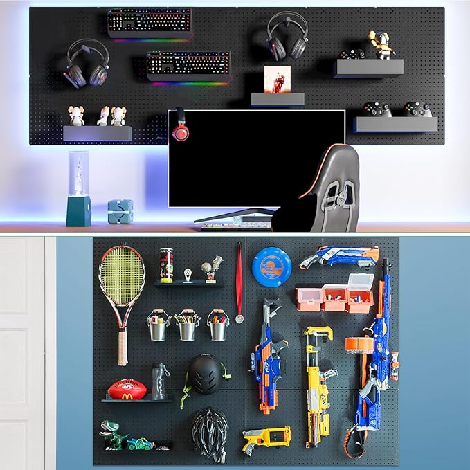 FZK Peg Board, 82PCS Metal Pegboard Wall Organizer Kit. Heavy Duty Pegboard, Peg Boards, Pegboard for Walls, Black Pegboard for Garage Craft Room Workbench Office Kitchen Tool Organization, 36 * 24