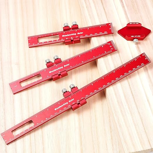 Woodworking Ruler Precision Pocket Rule: 12, 8, 6 Inch Metal Marking Ruler with 45° & 30° Slide Stop, Metric Inch Measuring Wood Working Scribing Measure Tools, Woodwork Adjustable Sliding Ruler