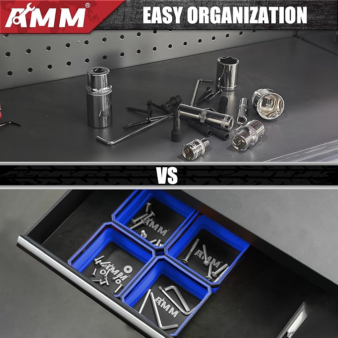 AMM Magnetic Tray, 4PC Foldable Magnetic Tool Tray Set for Bolts Screws Nuts & Small Metal Parts, Mechanic Tool Present for Men, 4.5 Inch Square (4PC, Blue)