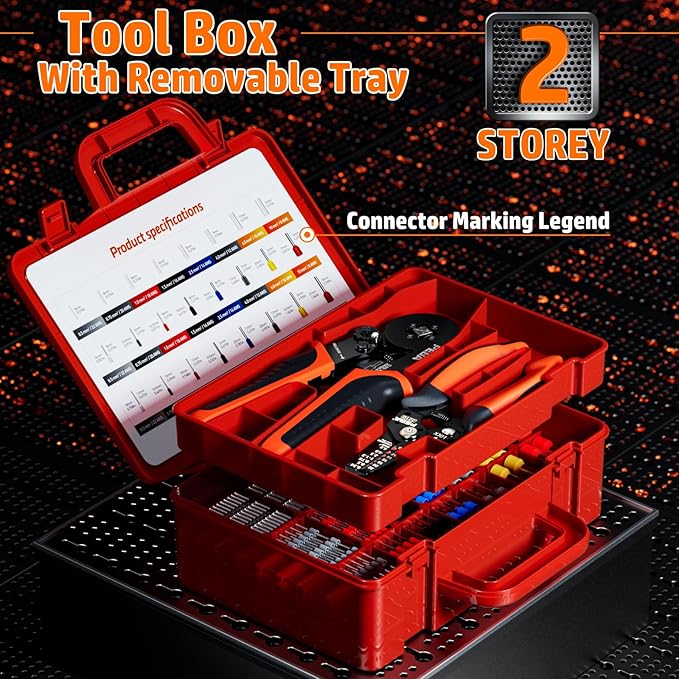 PEBA Ferrule Crimping Tool Kit - 24 Sizes Ferrules Terminals Purple Copper & Self-Adjusting Ratchet Square Crimper for AWG 28-7 Wire Ferrules - Perfect for Electrical Wiring, DIY Projects