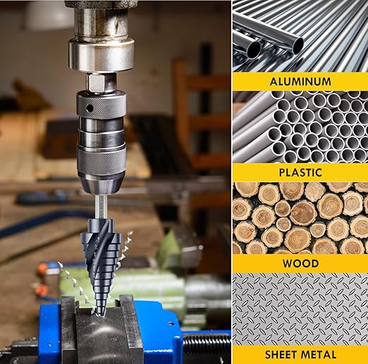 Upgrade M35 Cobalt Step Drill Bit with Ultra TiAIN Coating, 3/16"-7/8" Unibit Step Bit with Double Sprial Flute, 1/4" Hex Shank Drill Bit for Metal, Stainless Steel, Aluminum, Copper, Wood