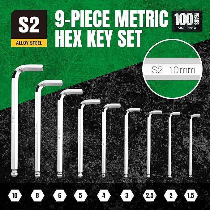 SK 9-Piece Allen Wrench Set, Hex Key Set, Metric Ball End Hex L-Key, S2 Steel