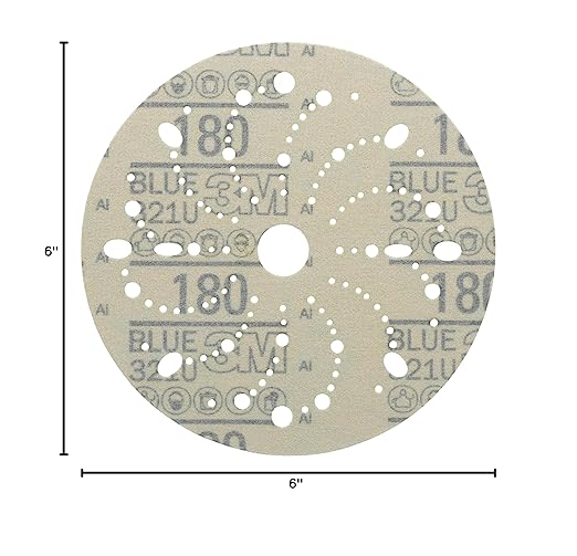 3M Hookit Blue Abrasive Disc 321U Multi-Hole, 36176, 6 in, 180, 50 Discs