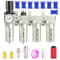 TAILONZ PNEUMATIC 0-240PSI 1/2 Inch NPT Industrial Grade 4 Stage Air Drying System, Particulate Filter, Coalescing Filter, Double Desiccant Dryer and Air Regulator (Manual Drainage)