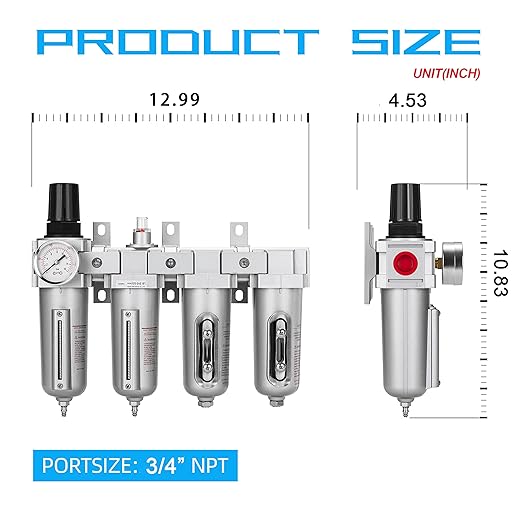 NANPU 3/4" NPT Industrial Grade 4 Stage Air Drying System - Particulate Filter, Coalescing Filter, Double Desiccant Dryers & Air Regulator, Metal Bowl, Manual Drain, for Paint Spray＆ Plasma Cutter