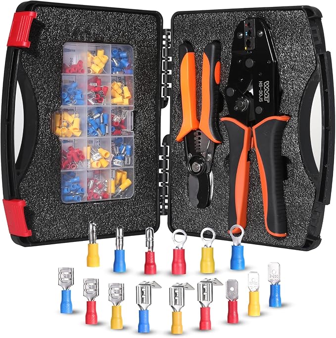 WMT Crimping Tool and Wire Stripper Kit with 230PCS Wire End Ferrules,Multifunction Self-adjustable Ratchet Crimper Tool Set for Electrical Wire Connectors AWG 20-10