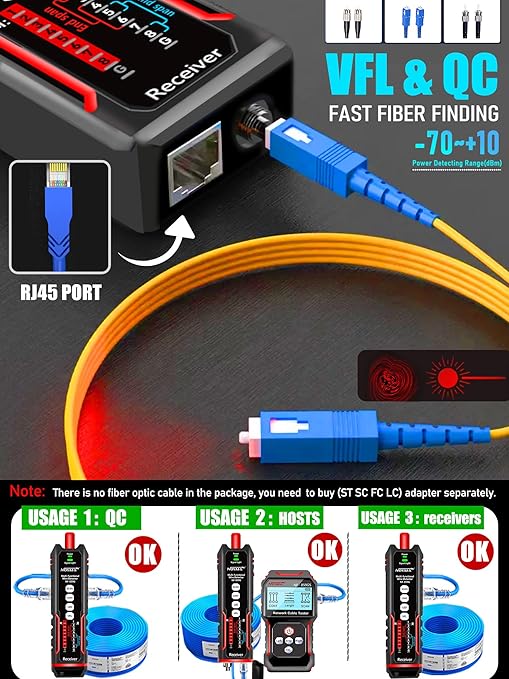 NF-859GS Network Cable Tester with VFL Functio 10mw Visual Fault Locator,for POE RJ45 RJ11 CAT5 CAT6 Cable Toner Continuity TestTelephone/Ethernet/LAN/Wire Tracer