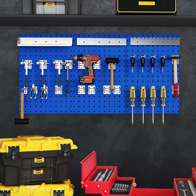 Goplus Garage Pegboard, Metal Pegboard Tool Organizer Kit with 3 Pegboards & 28 PCs Hanging Accessories, Heavy Duty Pegboard Wall Organizer, Peg Board for Workshop, Tool Storage