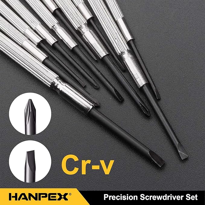 Precision Screwdriver Set, 11 Pieces, Mini Flathead and Phillips, for Glasses, Watches, Electronics Repair