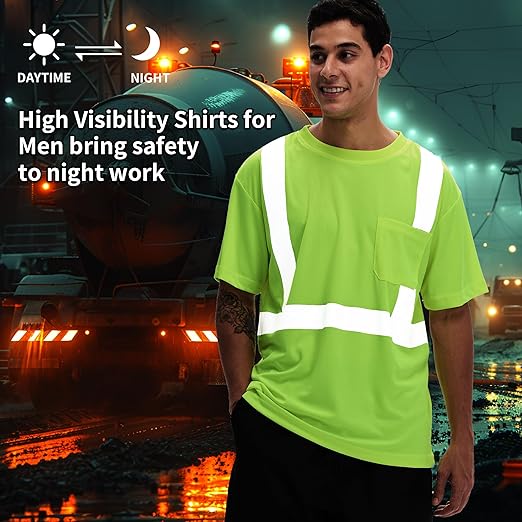 sesafety 3PACK High Visibility Shirts for Men, Class 3 Hi Vis Reflective Construction Shirts for Men with Pocket Safety T Shirts