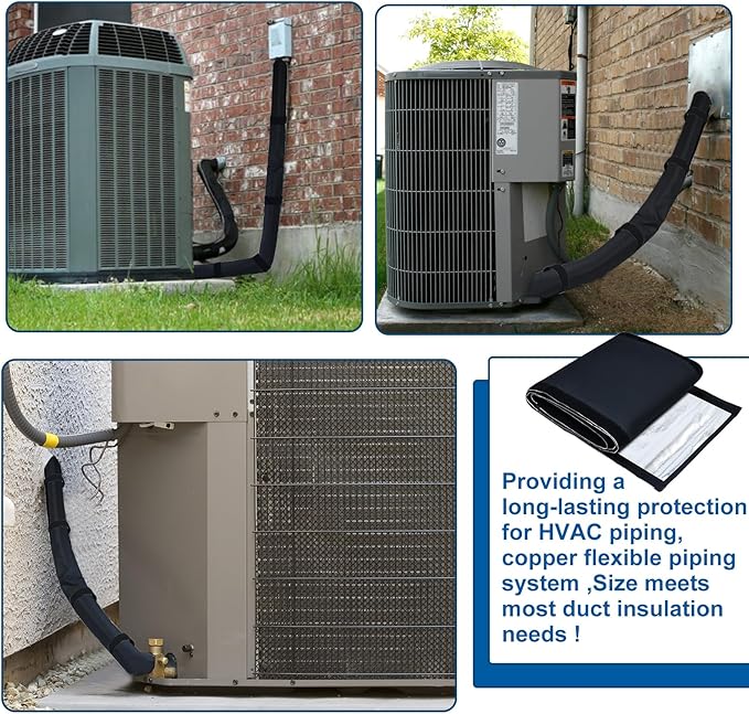 3 Layers HVAC Copper Pipe Insulation Cover Protector Outdoor 600D Oxford AC Copper Line Insulation Sleeve Wrap for Outside 72x10.2Inch with 4 Adjustable Straps for Central Air Conditioning Mini Splits