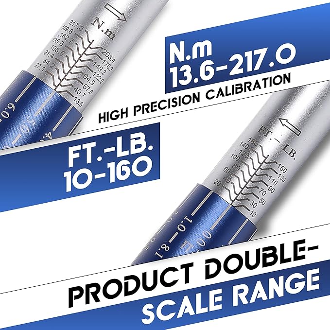 1/2-Inch Drive Click Torque Wrench, Torque Wrench 1/2 Drive 10-160FT.LB/13.6-217N.M with a XIPE Storage Tray