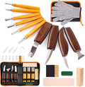 Wood Carving Tools Kit for Beginners, 4 Knives, 6 Chisels, Leather Strop, Wax, Sandpaper, Basswood & Safety Gloves - Complete Starter Set with Storage Bag, Whittling Tool Kit for DIY Woodworking