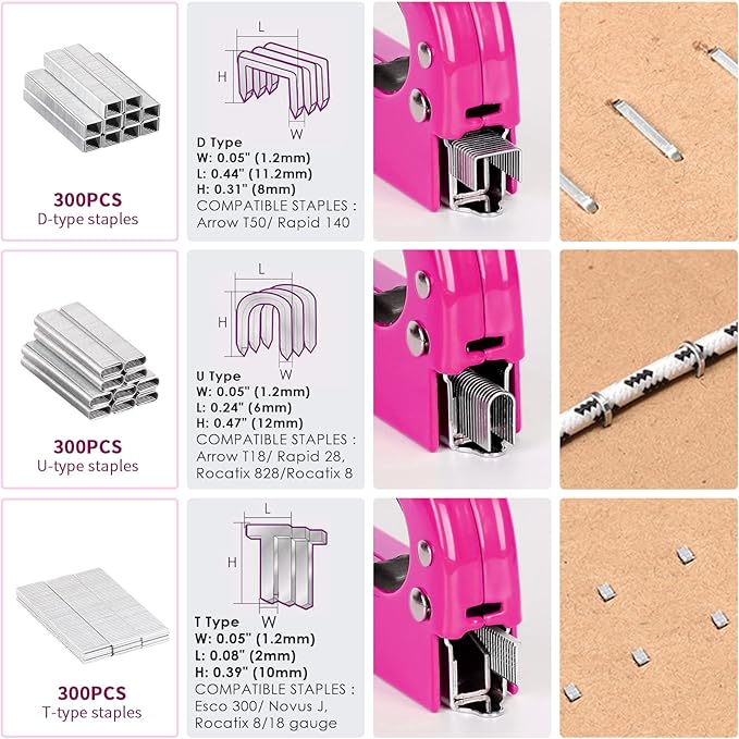 33Pcs Pink Staple Gun Tool Set, 3 in 1 Upholstery Staple Gun for Wood Heavy Duty and 900 Staples, Perfect for DIY Decoration, Crafts, Carpentry, Arts, Pink Tool Kit for Women