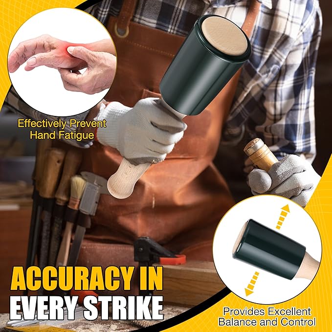 Precision 15oz Wood Carving Mallet for Woodworking, Ergonomic Wooden Handle Reduces Hand Fatigue, Non Marring Urethane Head Protects Wood Carving Chisels, Wooden Mallet