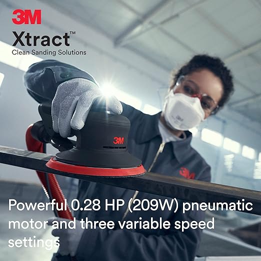 3M Random Orbital Sander, Xtract Pneumatic 88946, 5 in, Self-Generated Vacuum, 3/16 in Orbit, Ergonomic and Lightweight ROS, 209W Motor, Dust Extraction