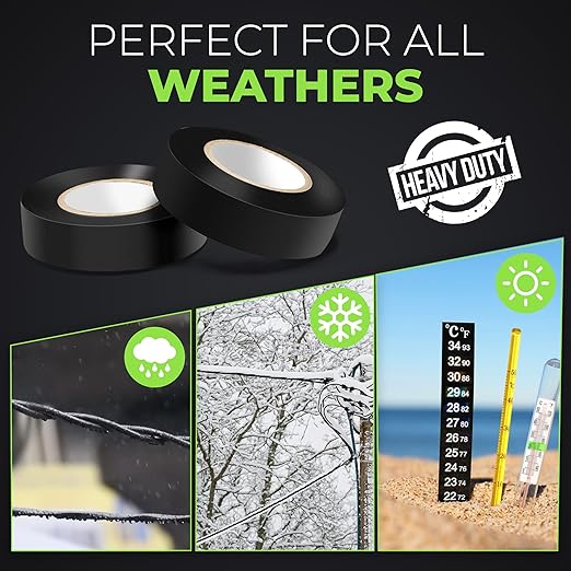 Black Electric Tape - Professional Grade - 3/4 inch x 66ft - PVC Electrical Insulating Tape for All Weather - U/L Approved - Waterproof - Home Improvement Electrical Equipment - Pack of 6