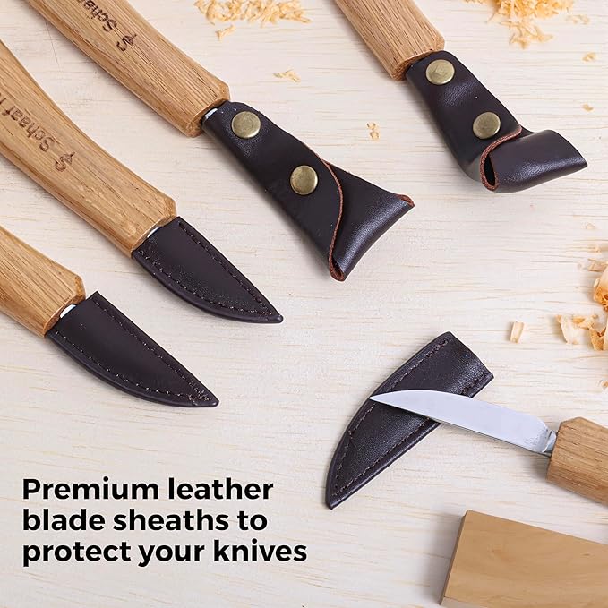 Wood Carving Kit, Deluxe 5pc Whittling Knife Set with Razor-Sharp Knives, Spoon Carving Knife, Wood Whittling Kit for Beginners and Adult Crafts