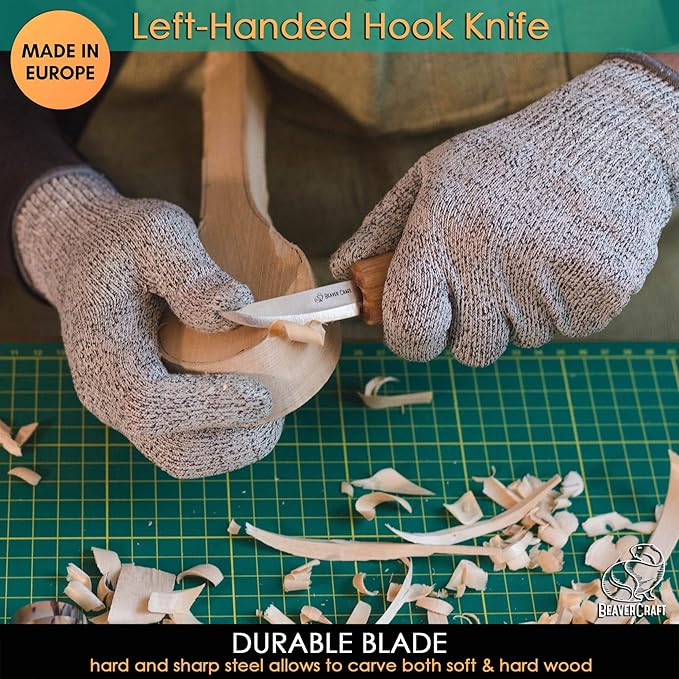 BeaverCraft S01L Wood Spoon Carving Knives Set Spoon Making Tools Kit Whittling Knife Hook Knife Left-Handed Bowl Cup Kuksa for Beginners Woodworking Professional Left Handed Wood Carving Kit