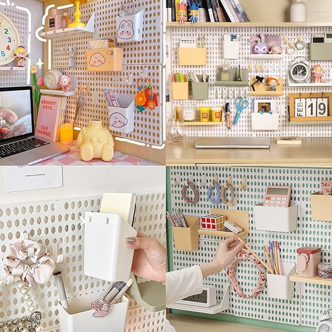 PegBoard Wall Organizer, Plastic Wall Pegboard Kit, 2 White Pegboard and 10 Pegboard Accessories, Wall Mount Pegboard with Hooks, Wall Display Peg board for Home and Office, 19.5” x 9.5”