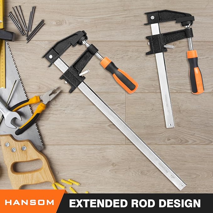 6-Pack Bar Clamps, 12' & 6' Heavy Duty, 600 Lbs Force, Adjustable, Quick Release, 2.5' Throat Depth, Plastic Handle